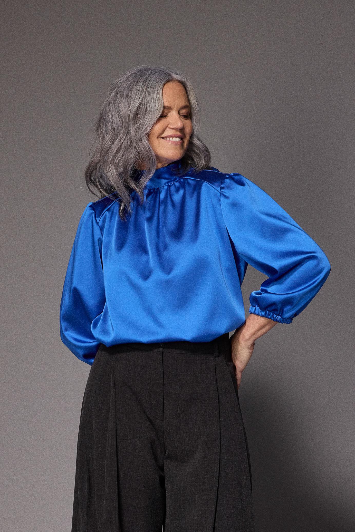 Odille satijnen blouse moet striklint - Royal blue