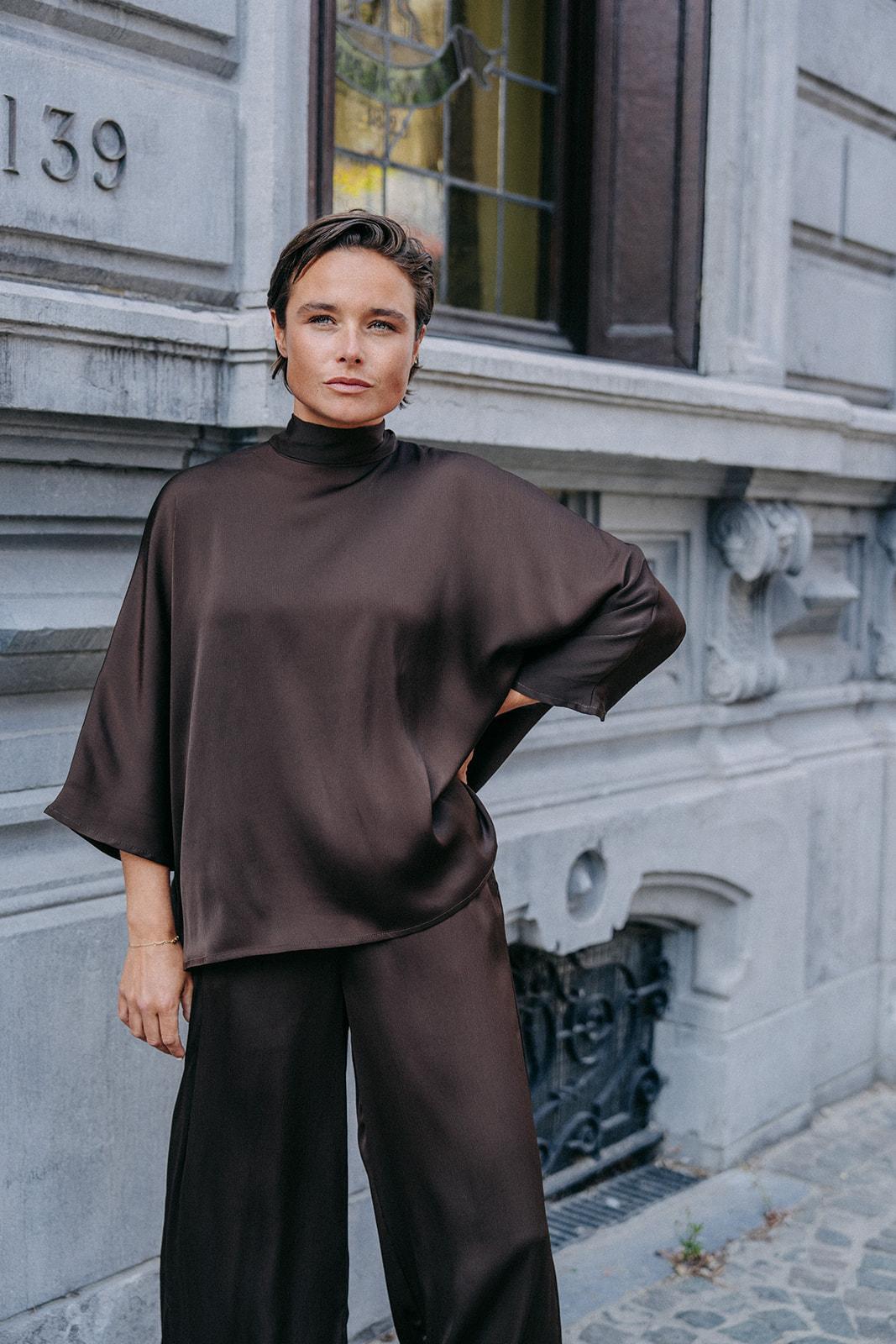 Gala satijnen blouse - Brown