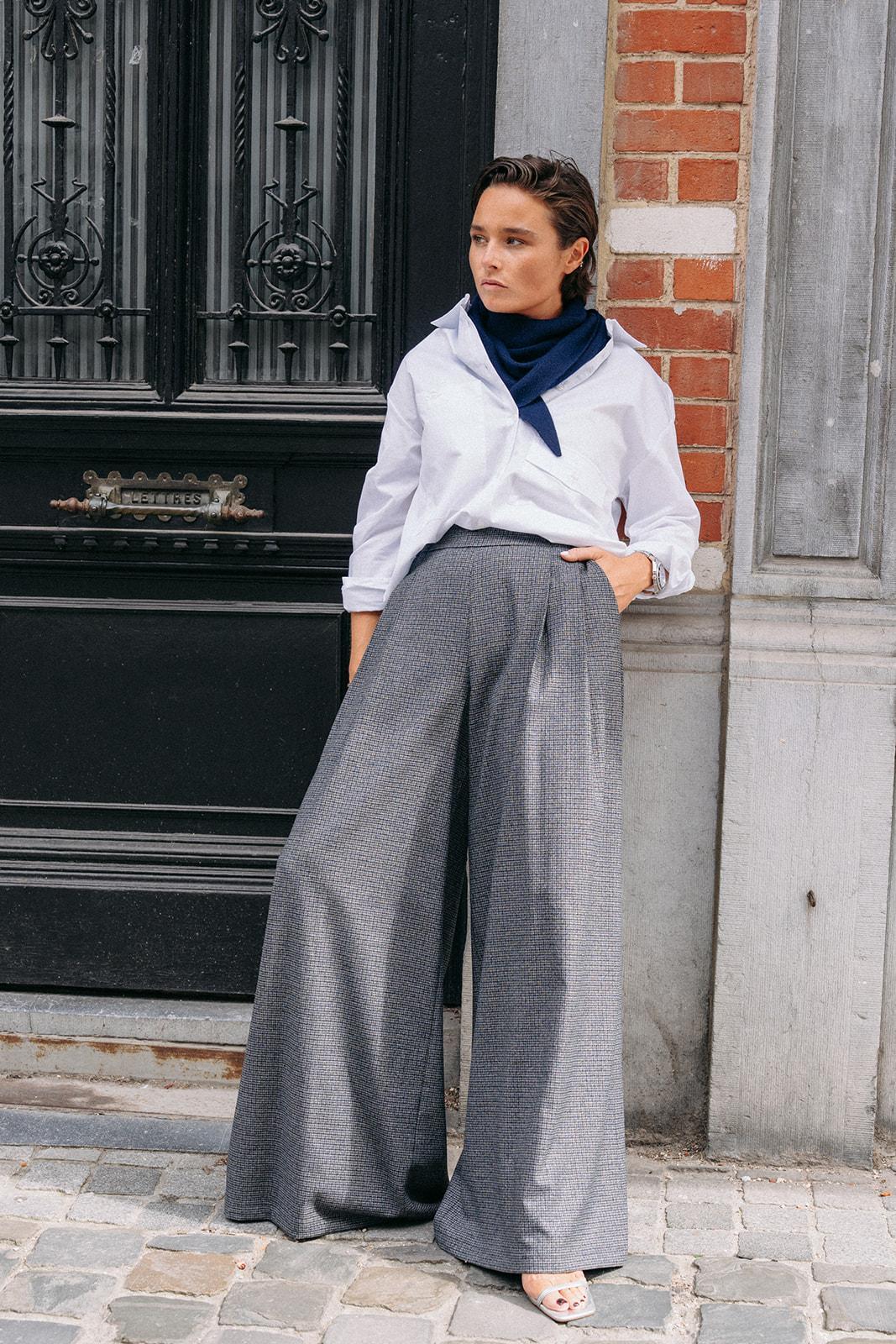 Odessa super wide-leg broek - Grey Checks