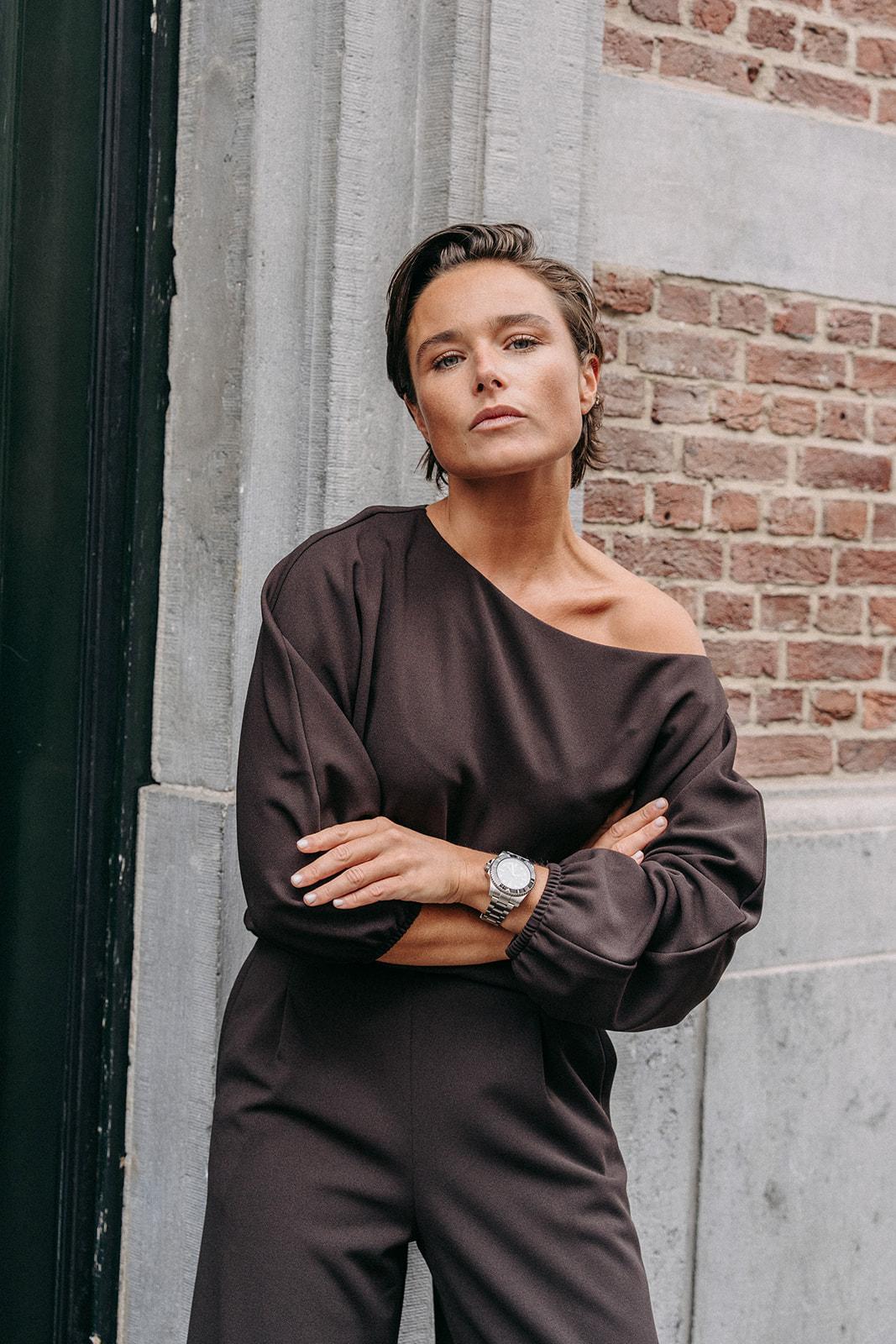 Eleonor blouse met boothals - Brown