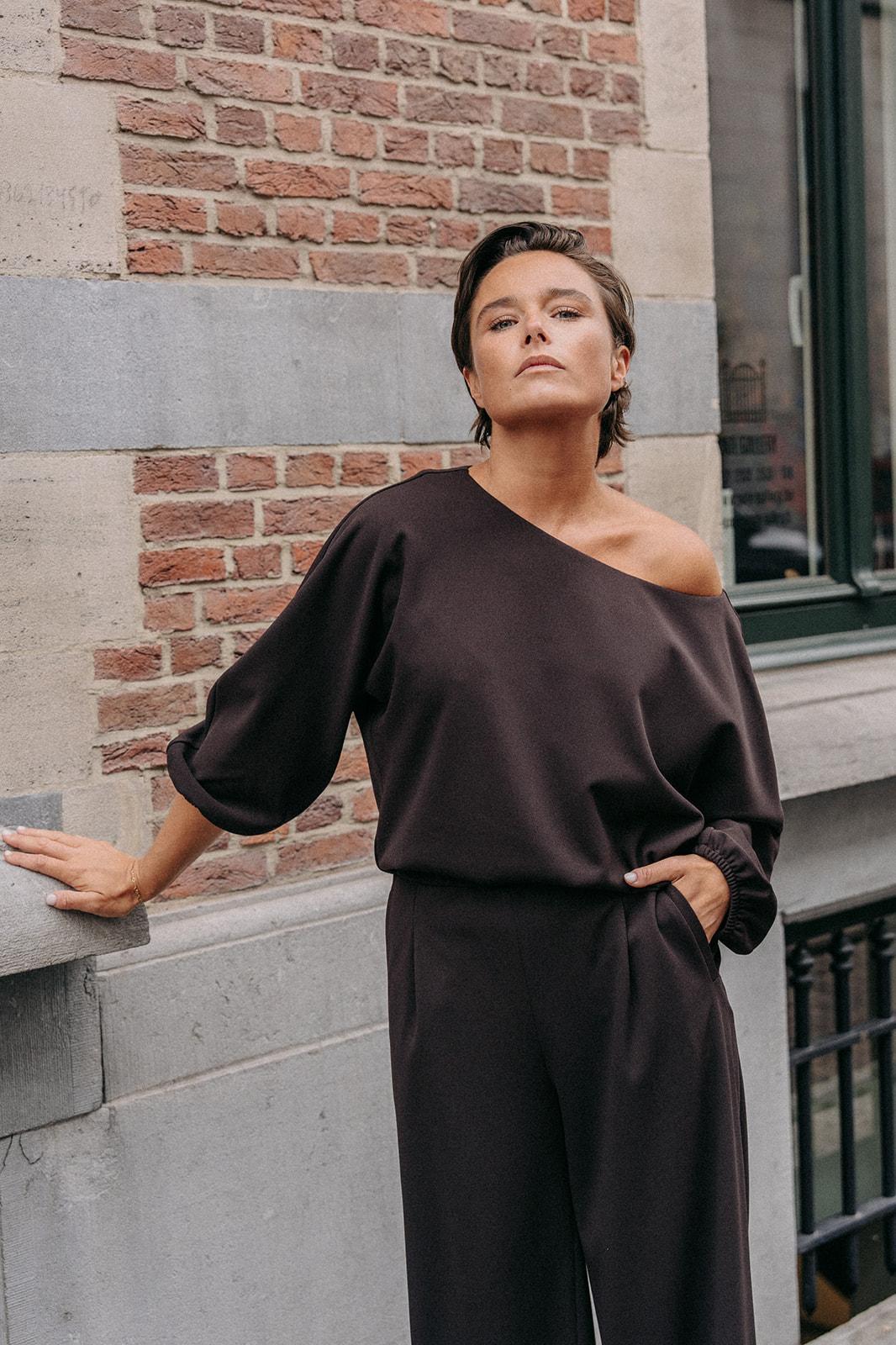 Eleonor blouse met boothals - Brown