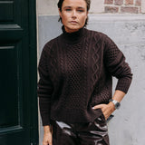 Cesare rolkraag met kabelpatroon - Dark Brown