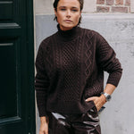 Cesare rolkraag met kabelpatroon - Dark Brown