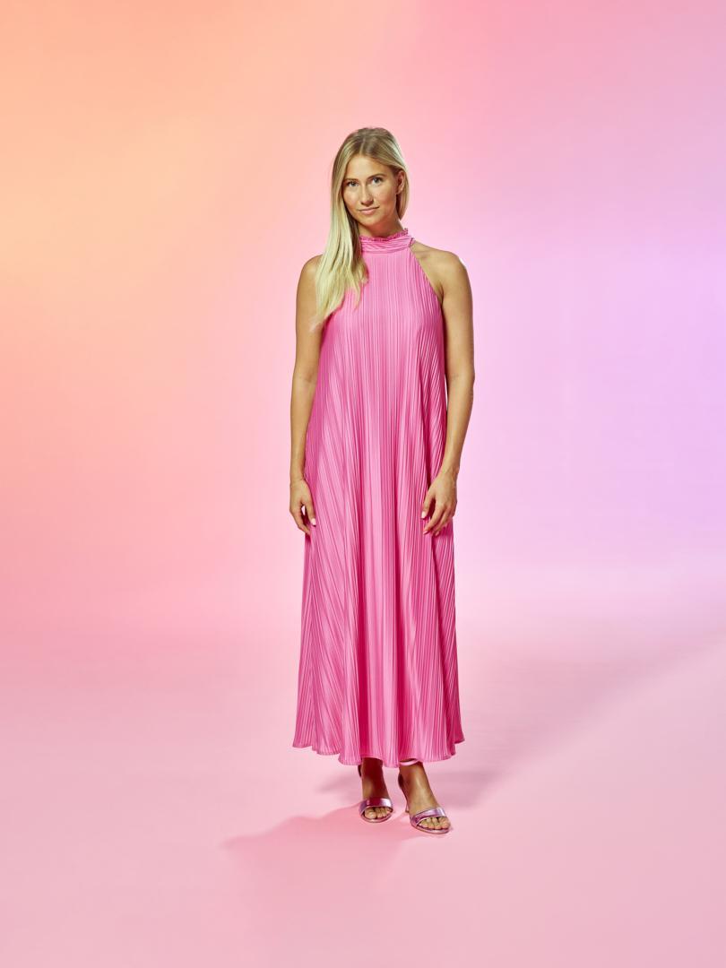 Lange jurk met halternek - Roze