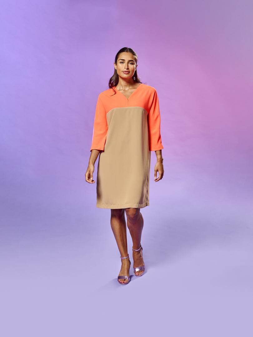 Korte jurk met rits in v-hals - Fluo Oranje