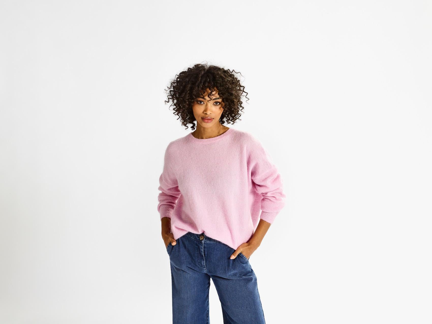 Pull in mohair met ronde hals - Lichtroze