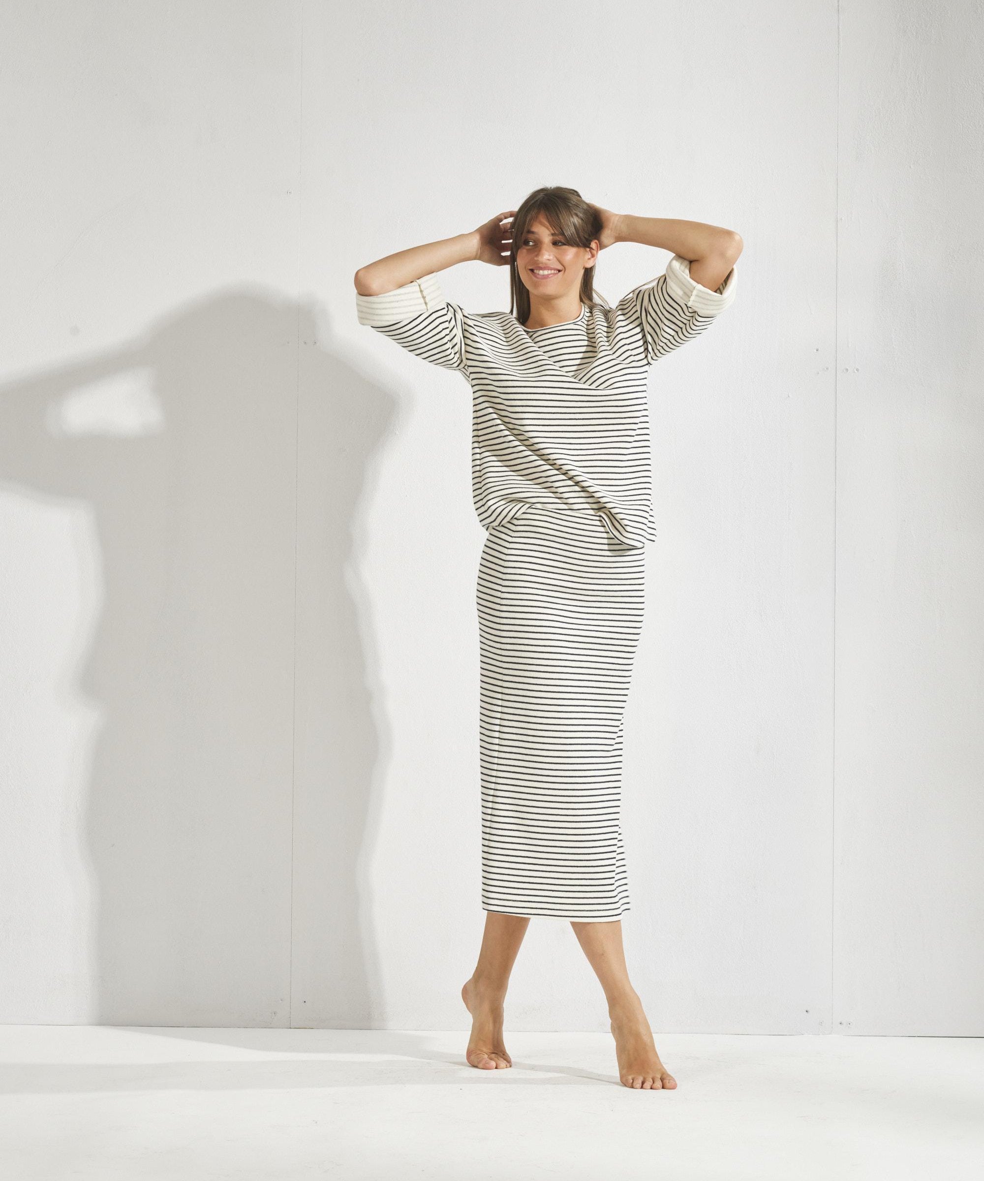 Comfy Skirt with stripes - Stripes navy