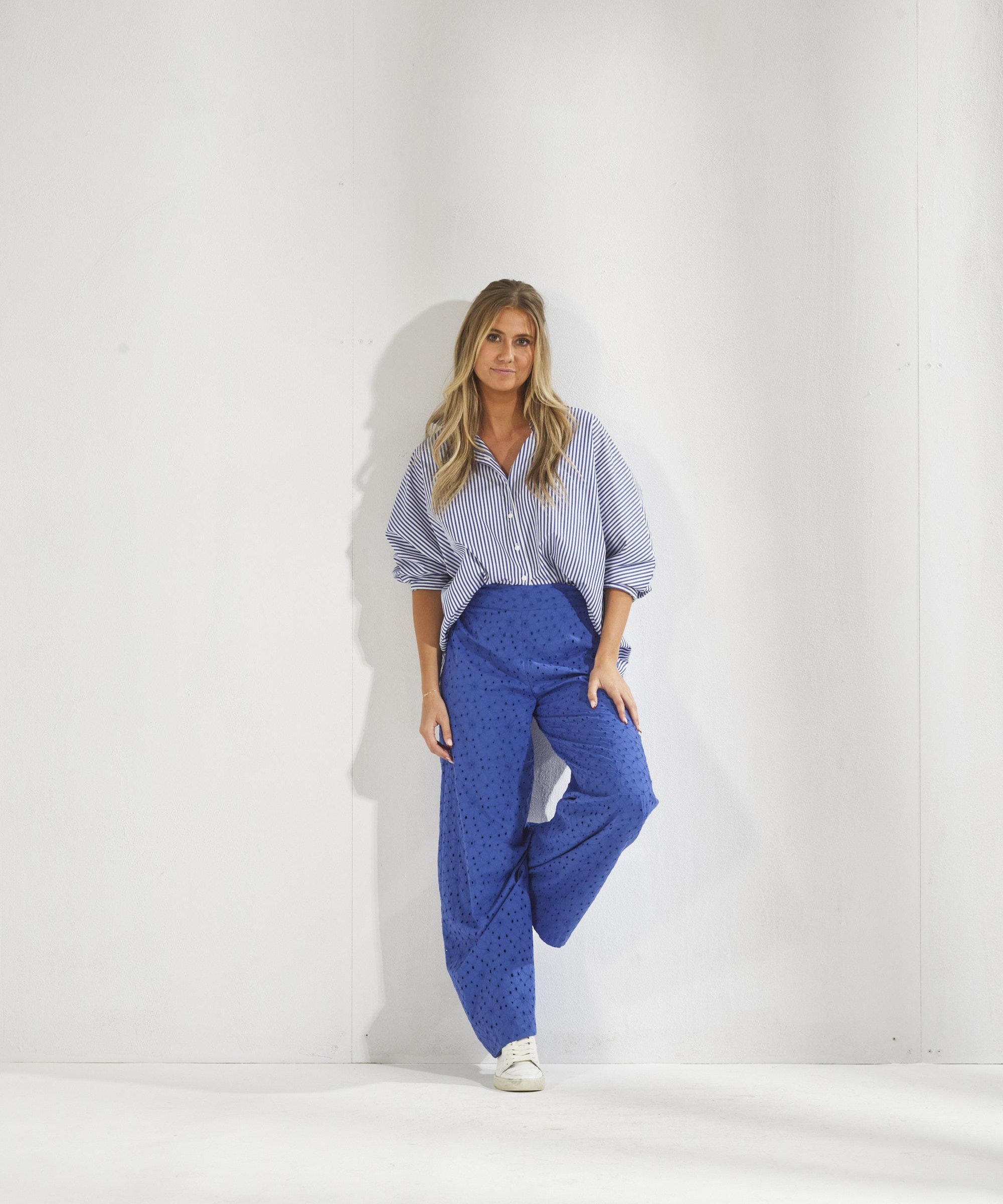 Oversized hemd met knopen op rug - Blauw streep