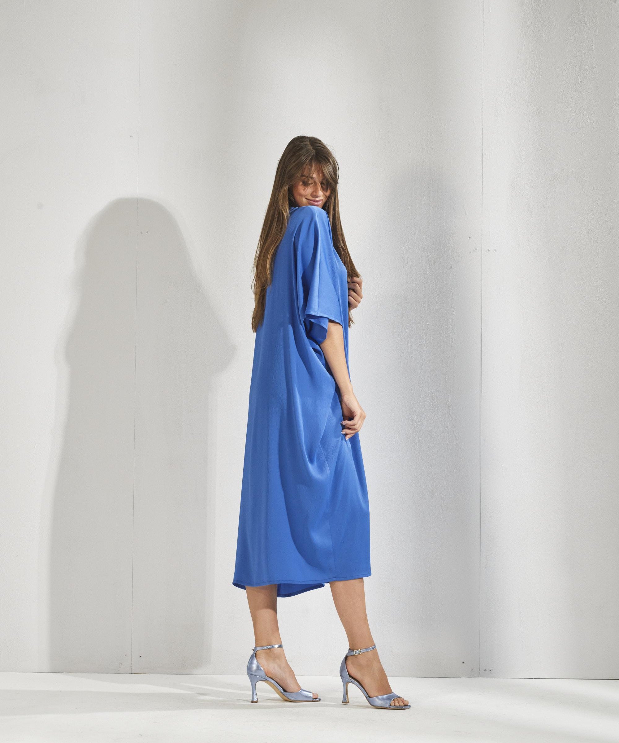 Losse jurk met vlindermouwen - Skyblauw