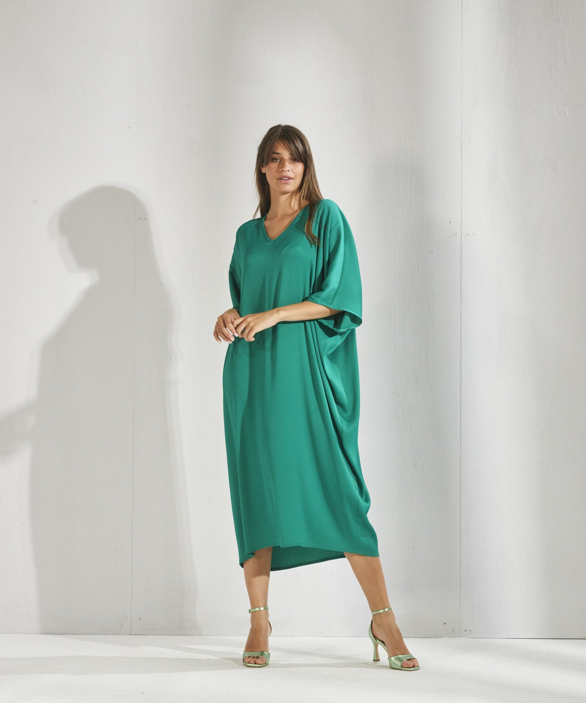 Losse jurk met vlindermouwen - Groen