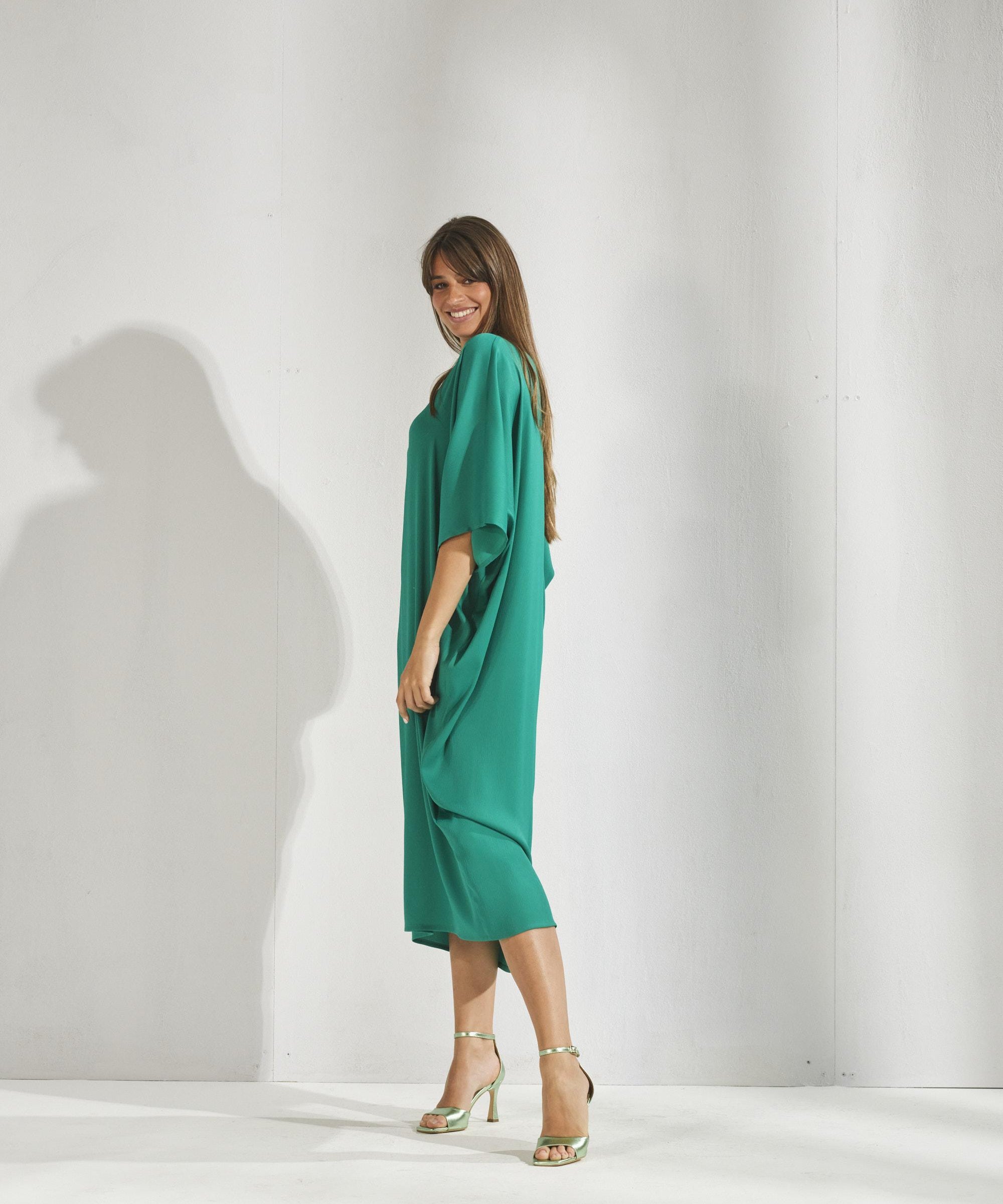 Losse jurk met vlindermouwen - Groen