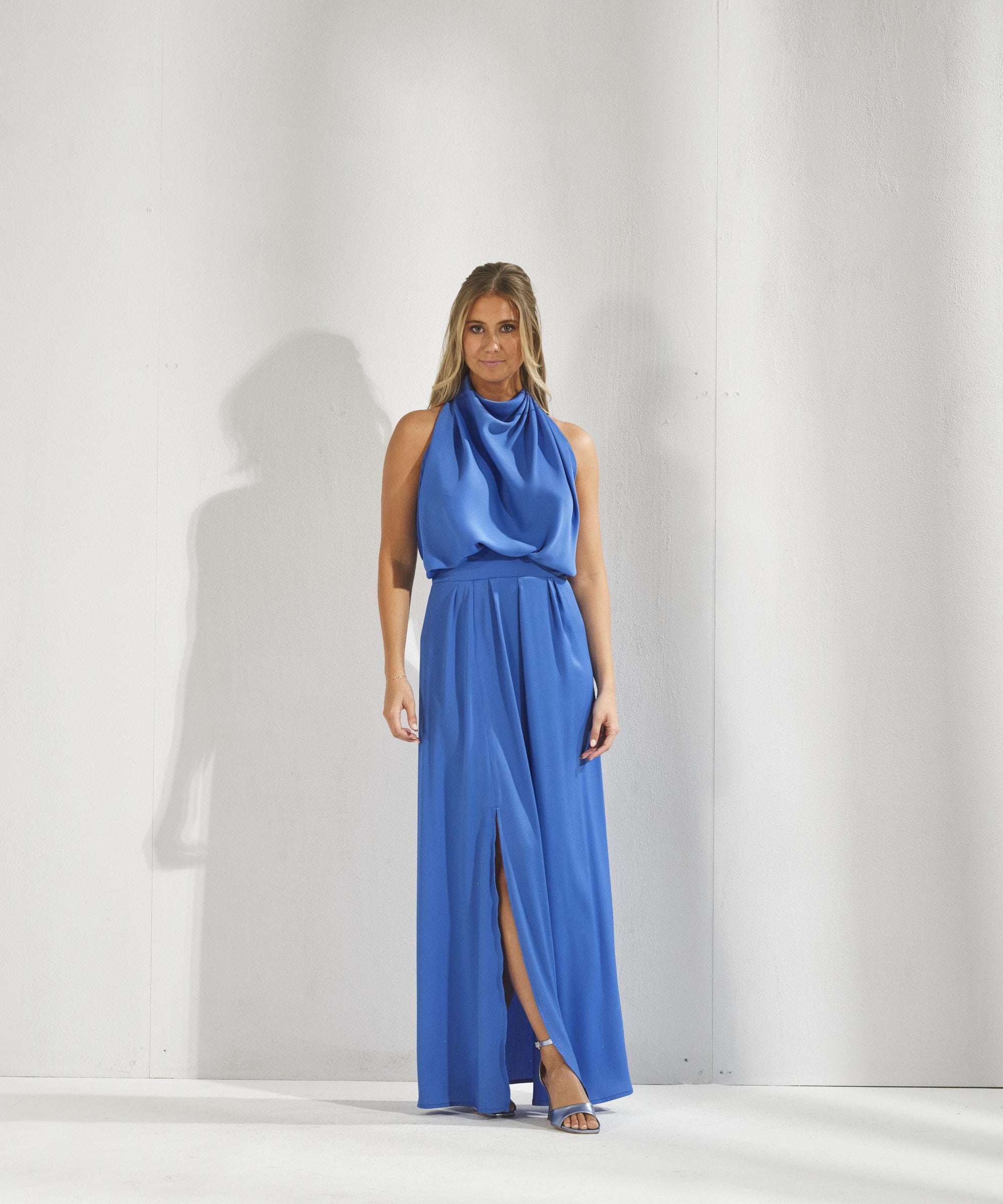Avondjurk met open rug - Skyblauw