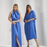 Avondjurk met open rug - Skyblauw