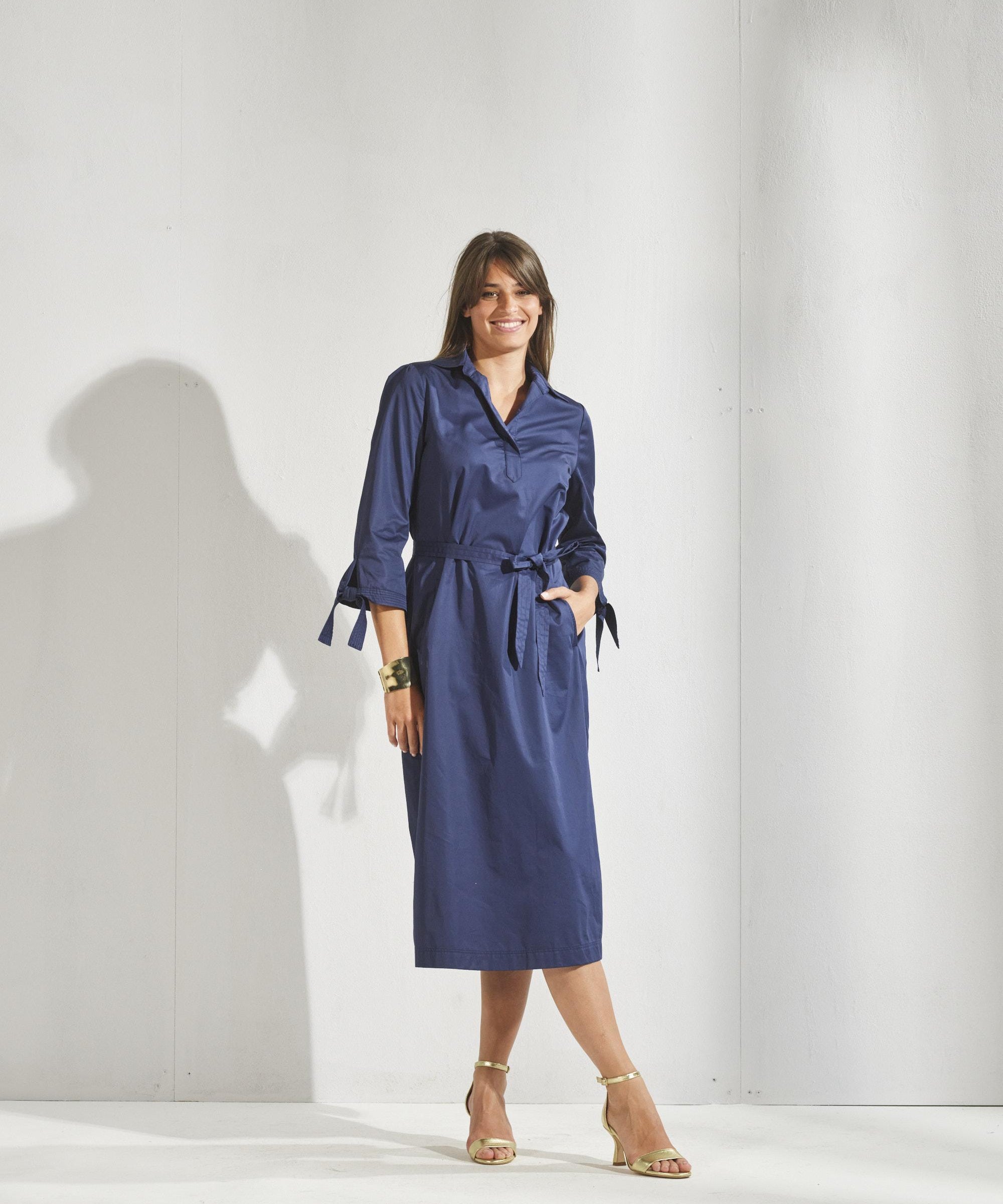 Lange jurk met strikjes - Navy