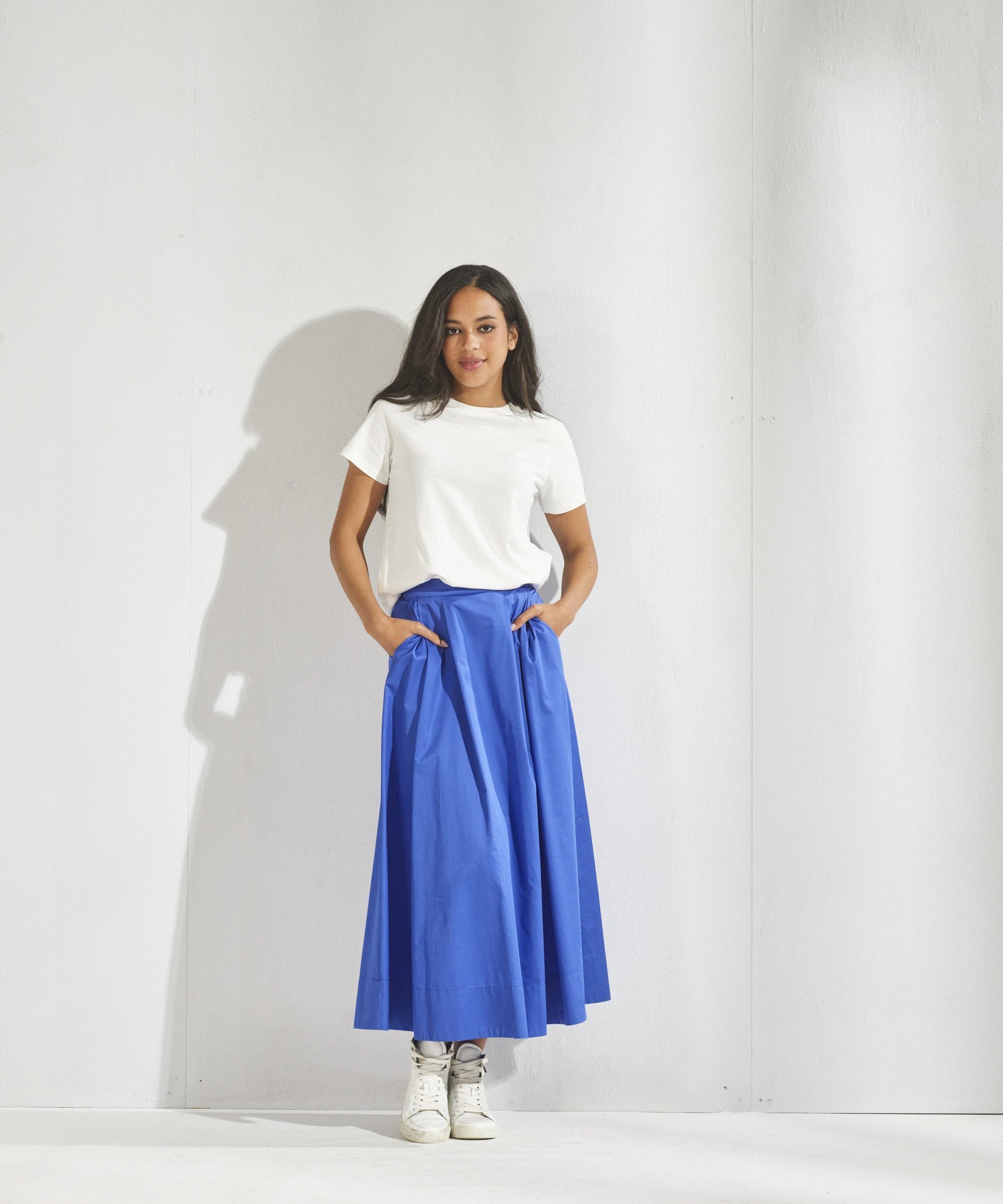 Katoenen rok met plooien - Bic Blauw