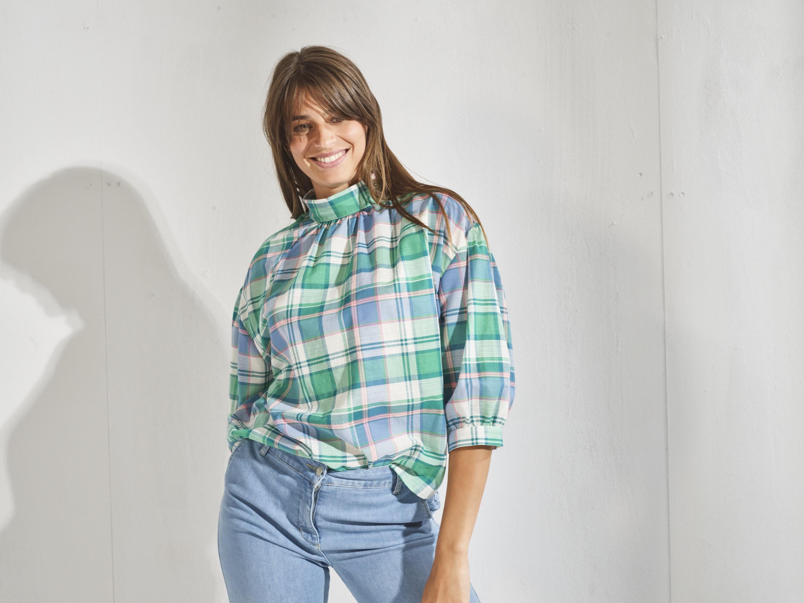 Blouse met opstaande kraag - Multicolour groen