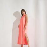 Lange jurk met halternek - Fluo oranje