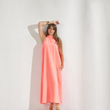Lange jurk met halternek - Fluo oranje