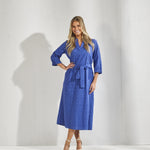 Lange jurk met tailleriem - Bic blauw