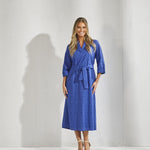 Lange jurk met tailleriem - Bic blauw