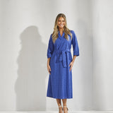 Lange jurk met tailleriem - Bic blauw