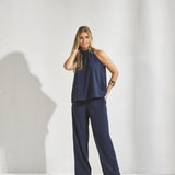 Broek met rekker in de taille - Navy