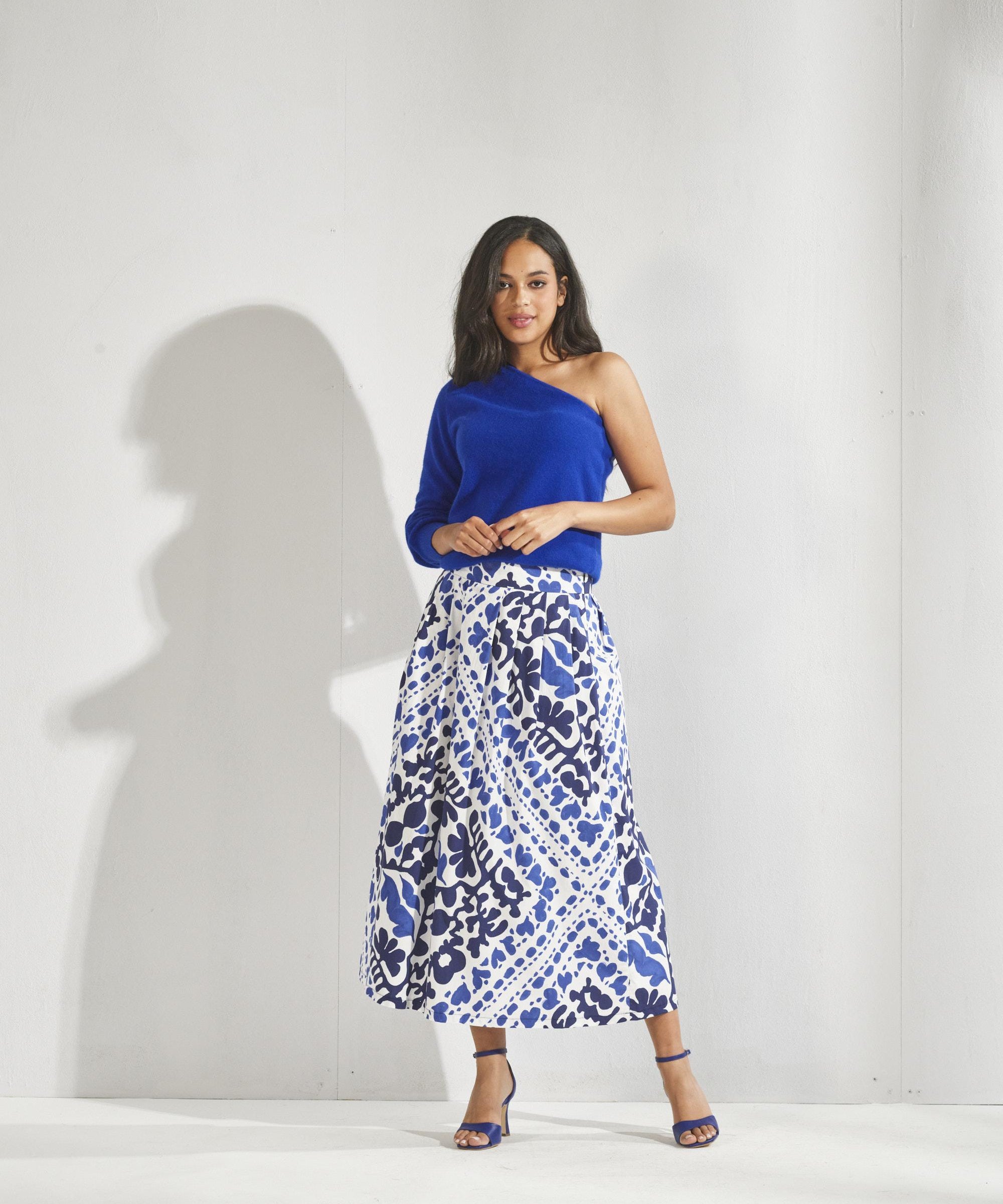 A-lijn rok met print - Santorini blue