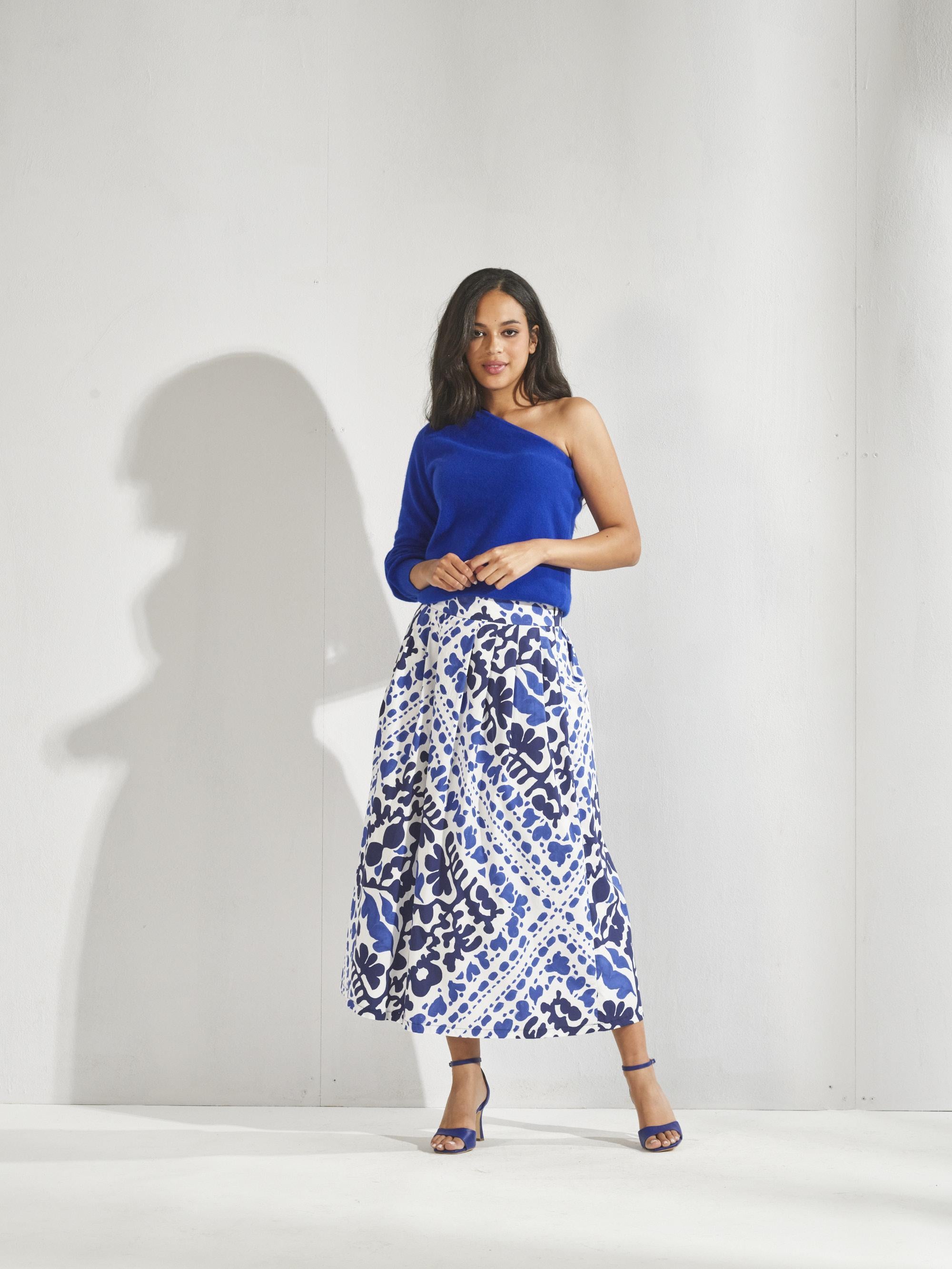 A-lijn rok met print - Santorini blue