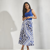 A-lijn rok met print - Santorini blue