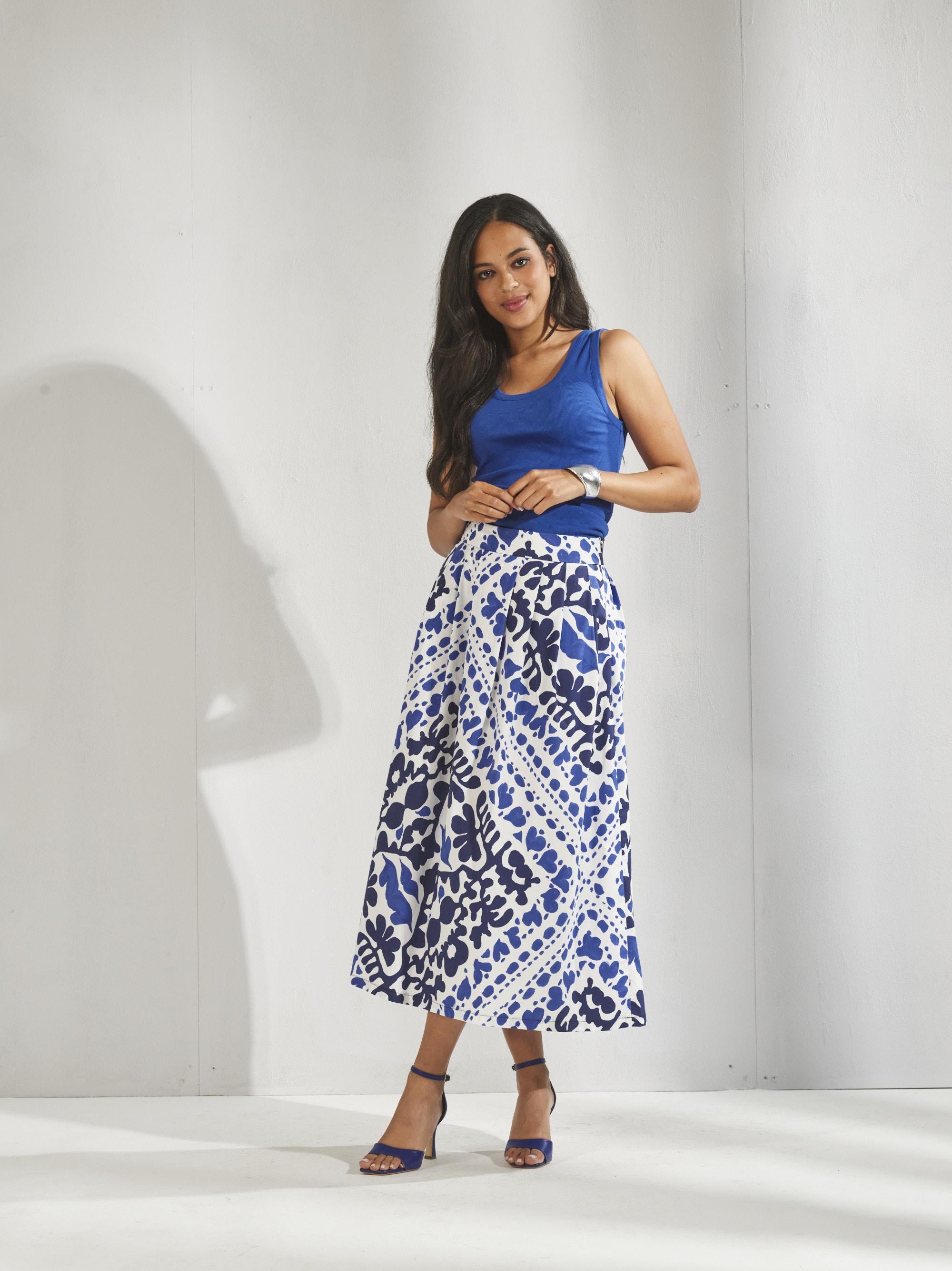 A-lijn rok met print - Santorini blue