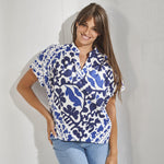 Bloes met afhangende korte mouwen - Santorini blue