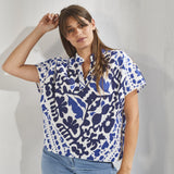 Bloes met afhangende korte mouwen - Santorini blue