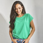 T-shirt met plooien op schouder - Groen