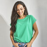 T-shirt met plooien op schouder - Groen