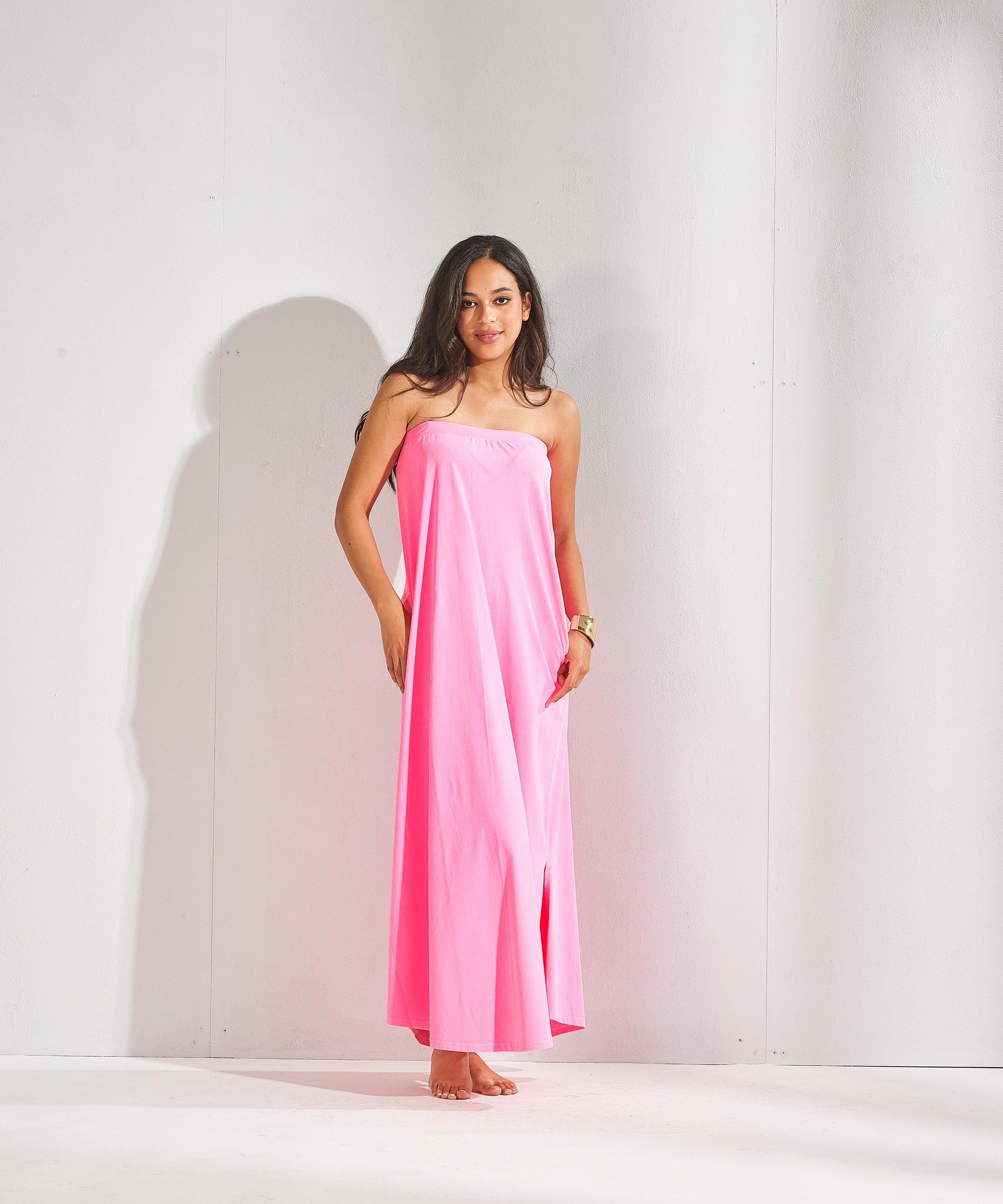 Strapless jurk - Fluo roze