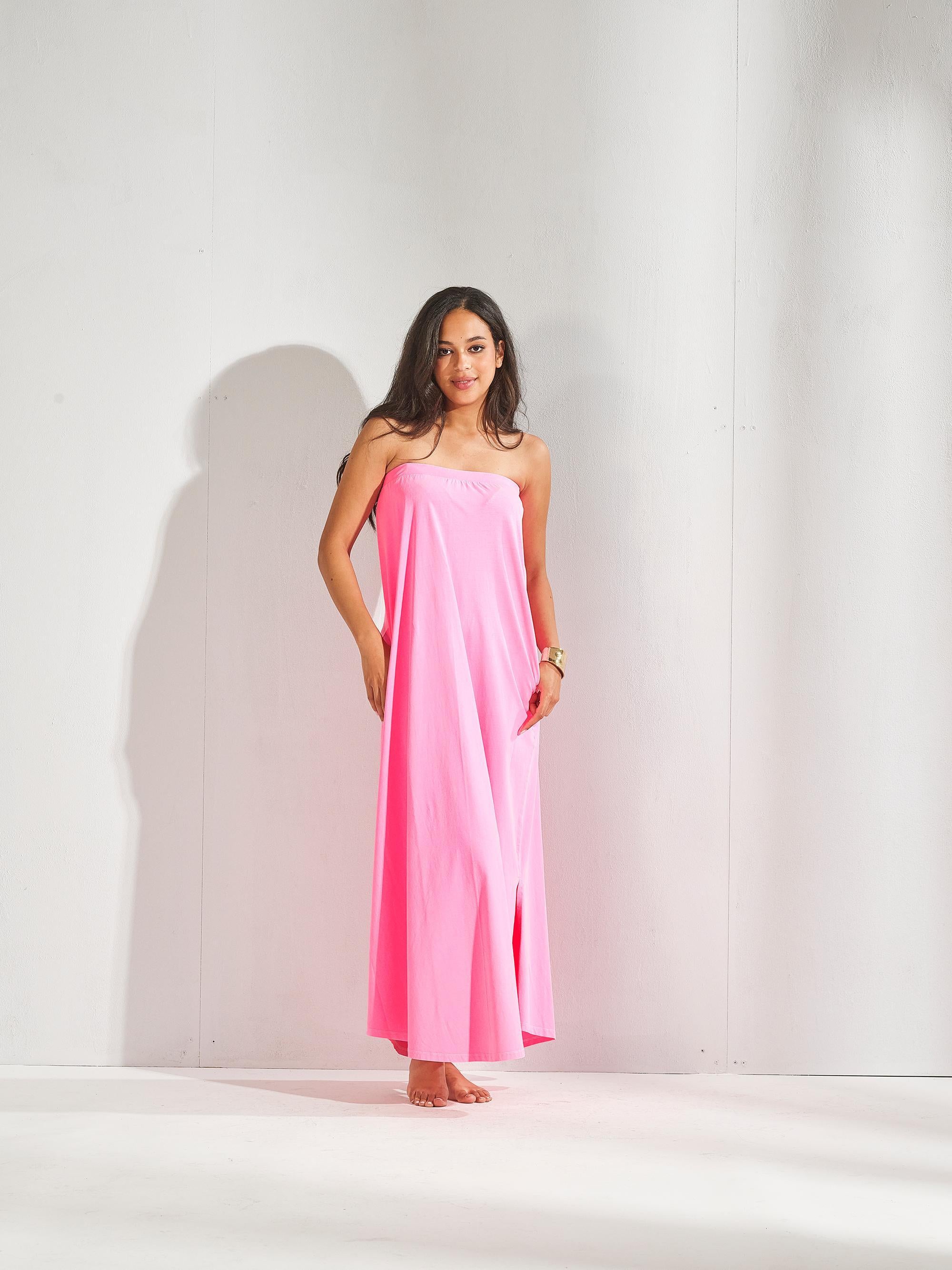 Strapless jurk - Fluo roze