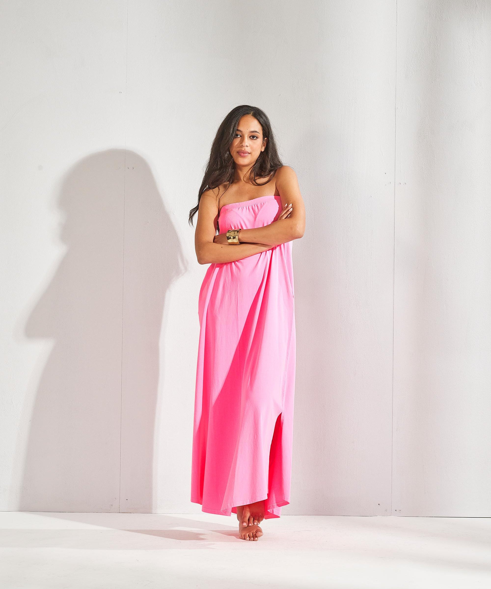 Strapless jurk - Fluo roze