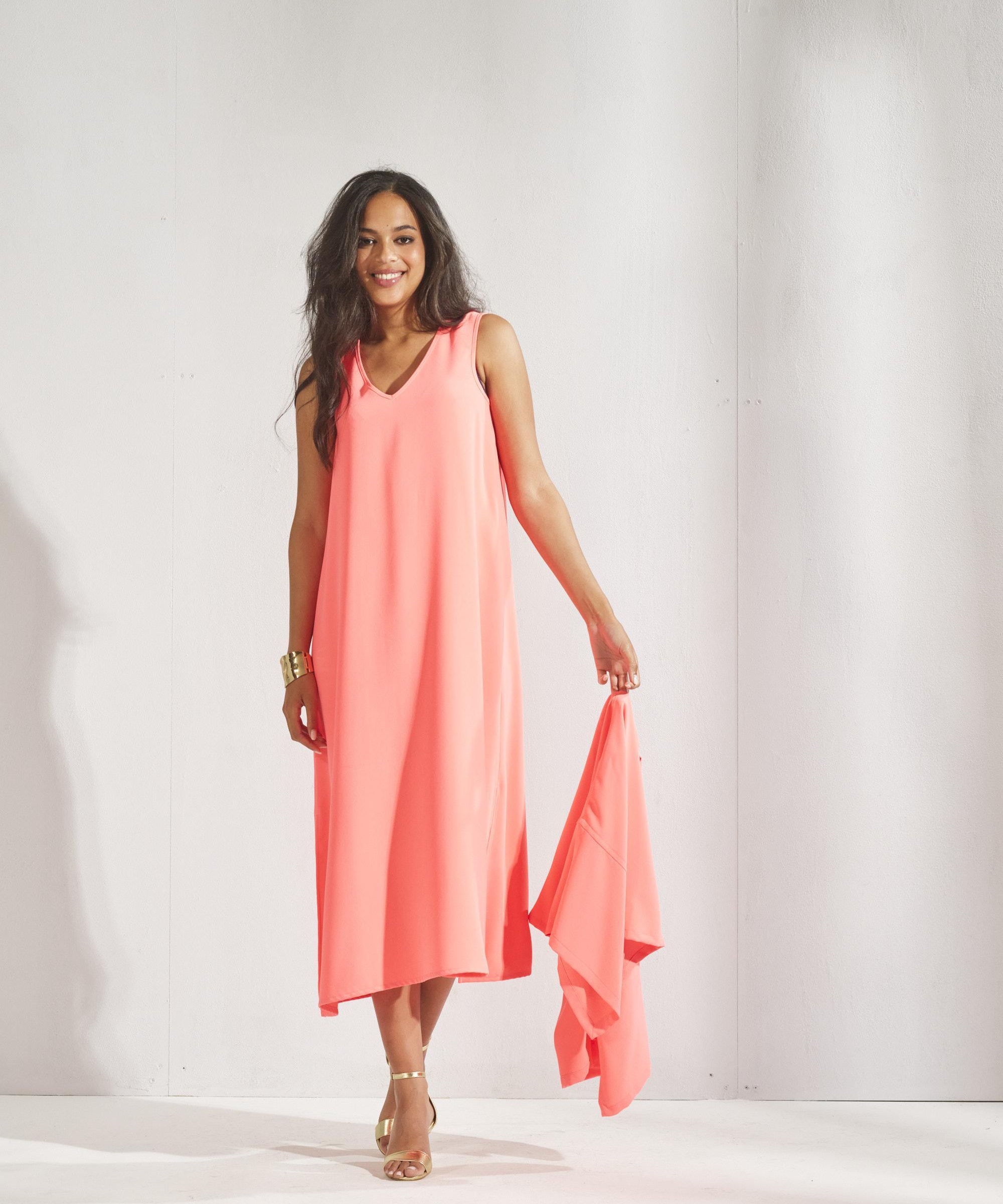 Mouwloze jurk met afneembare cape - Fluo oranje