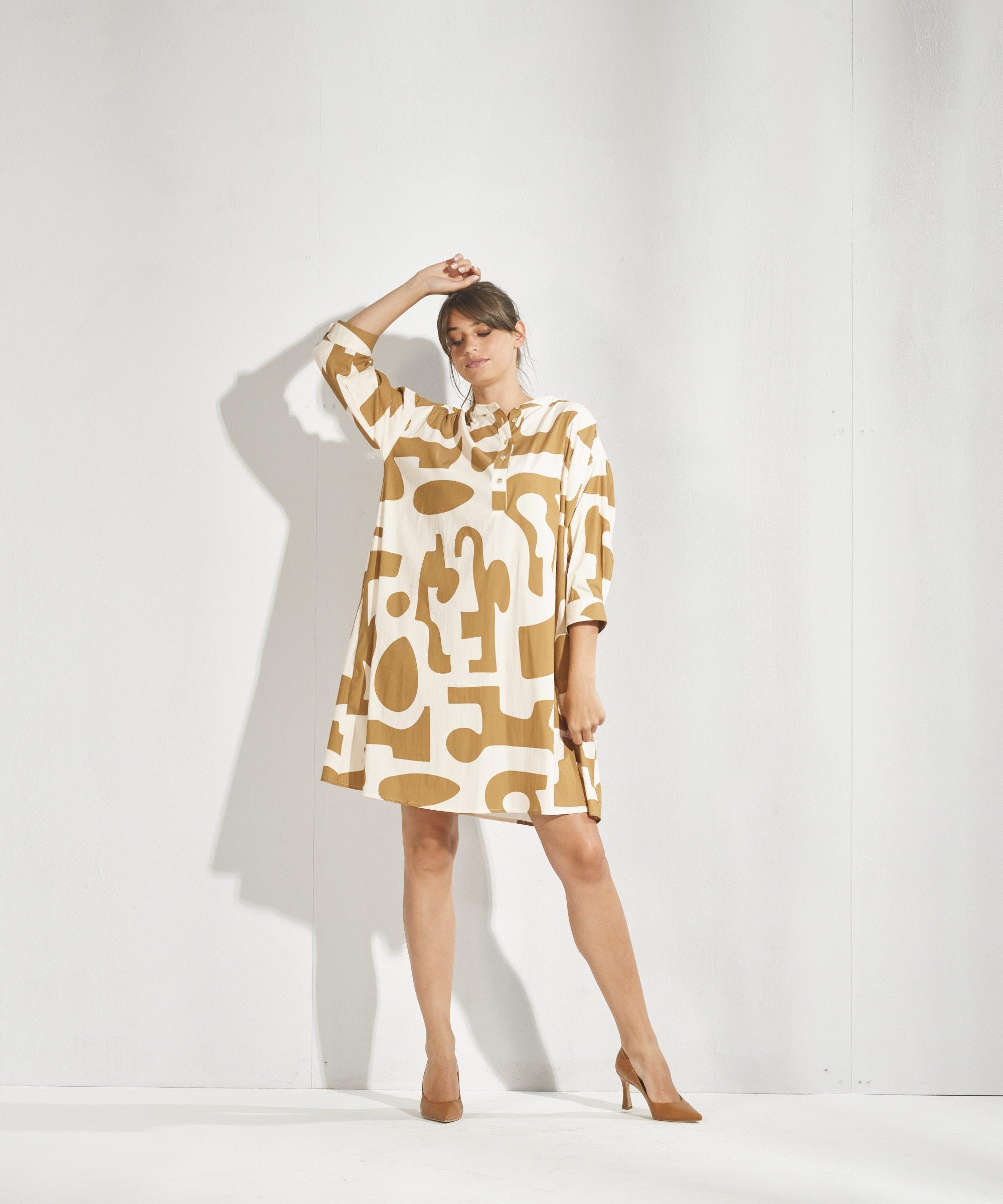 Korte katoenen jurk met print - Casablanca Camel