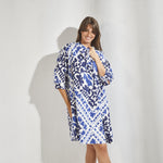 Korte katoenen jurk met print - Santorini blue