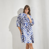 Korte katoenen jurk met print - Santorini blue