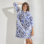 Korte katoenen jurk met print - Santorini blue