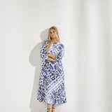 Lange katoenen jurk met print - Santorini blue