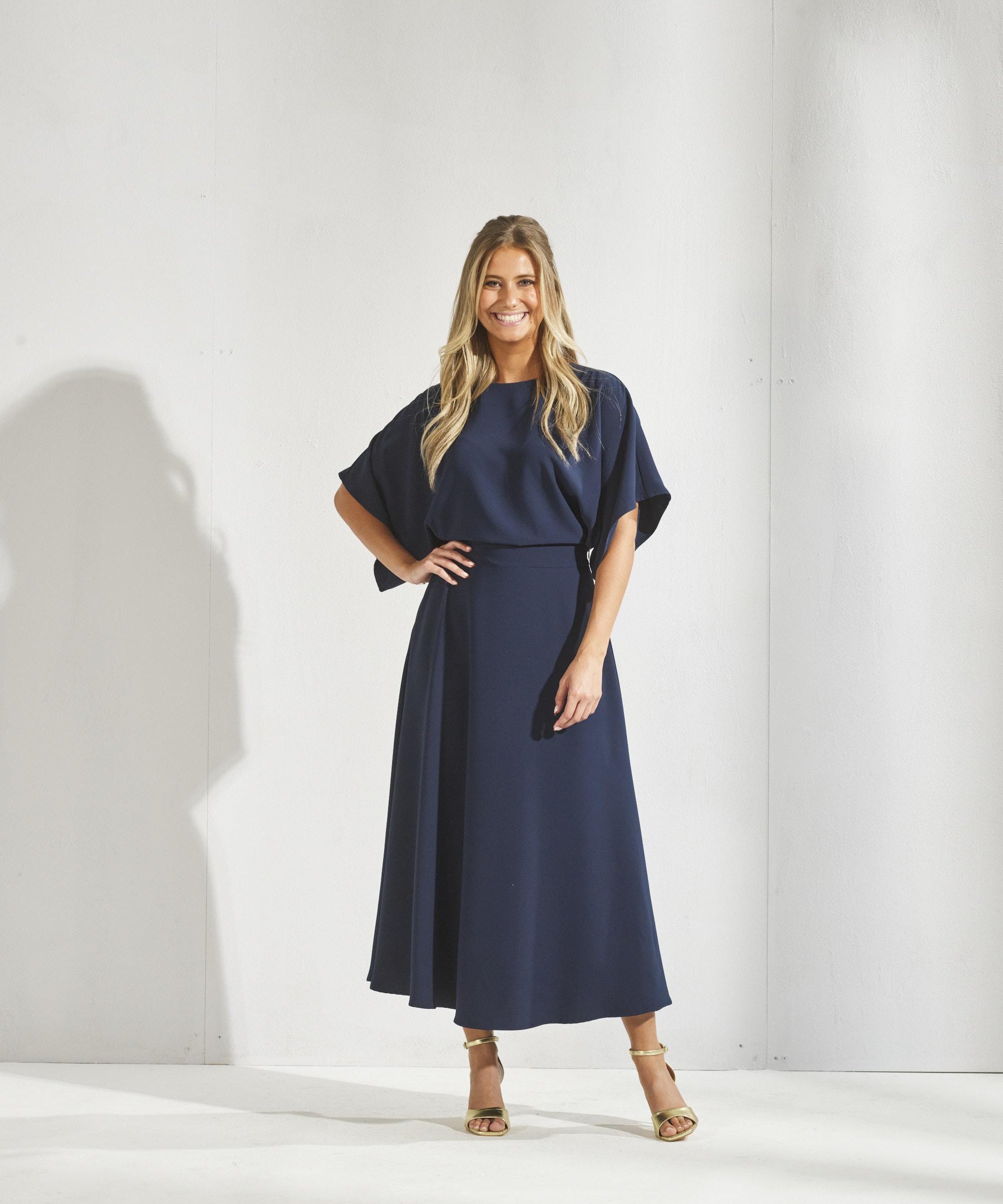 Soepel vallende lange jurk - Navy