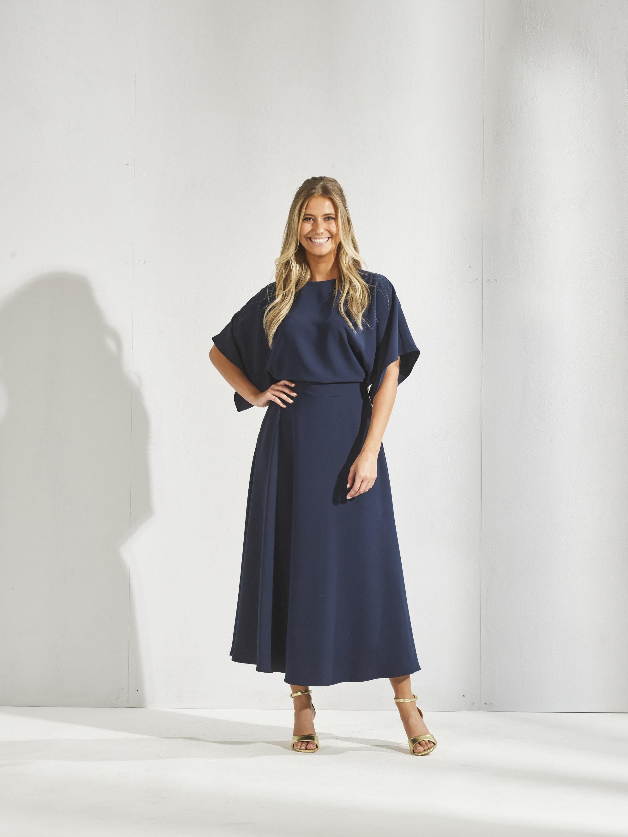 Soepel vallende lange jurk - Navy