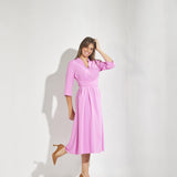Lange jurk met knoopdetail - Roze