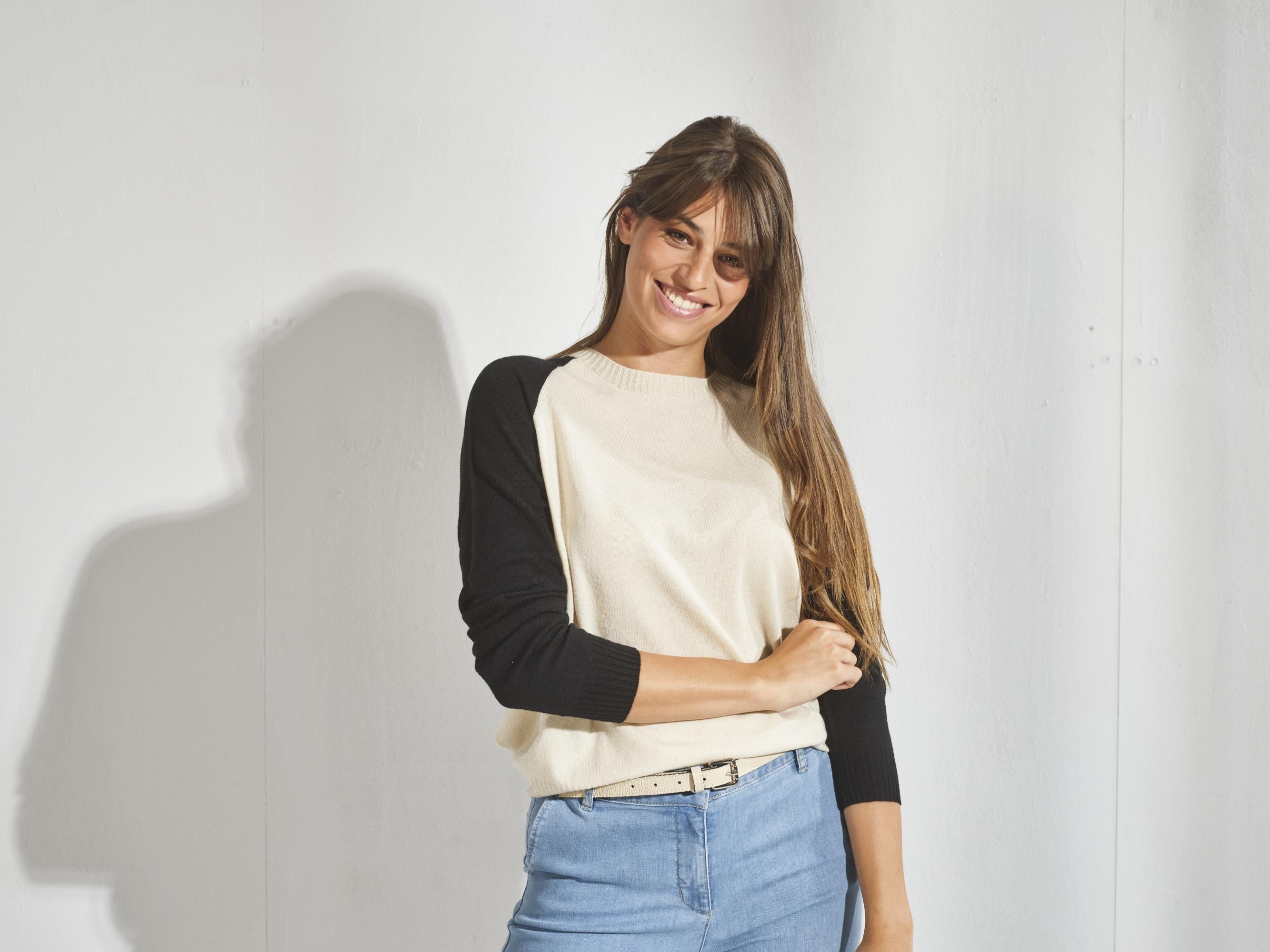 Trui met accentmouwen - Beige