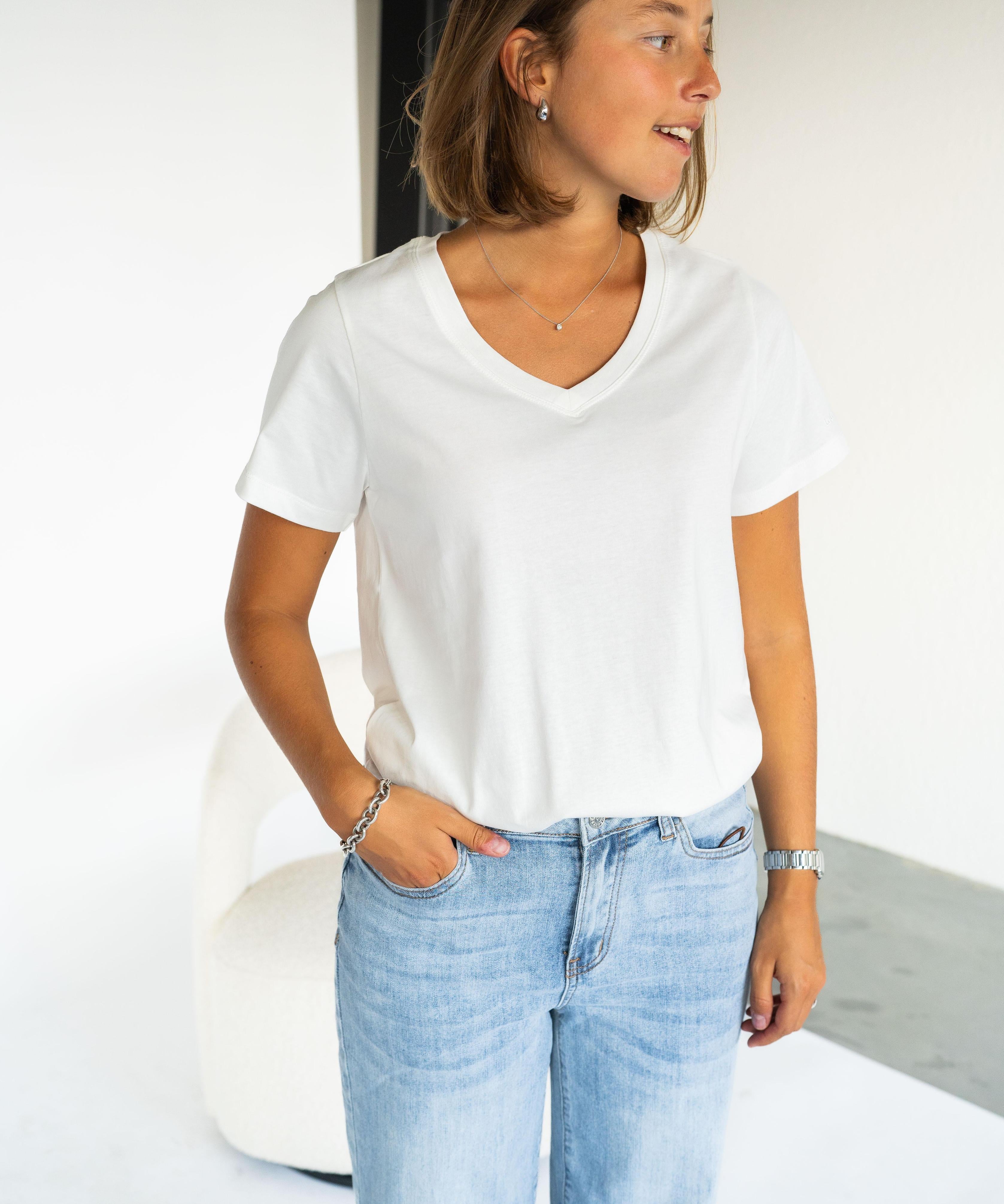 T-shirt met v-hals - Off white
