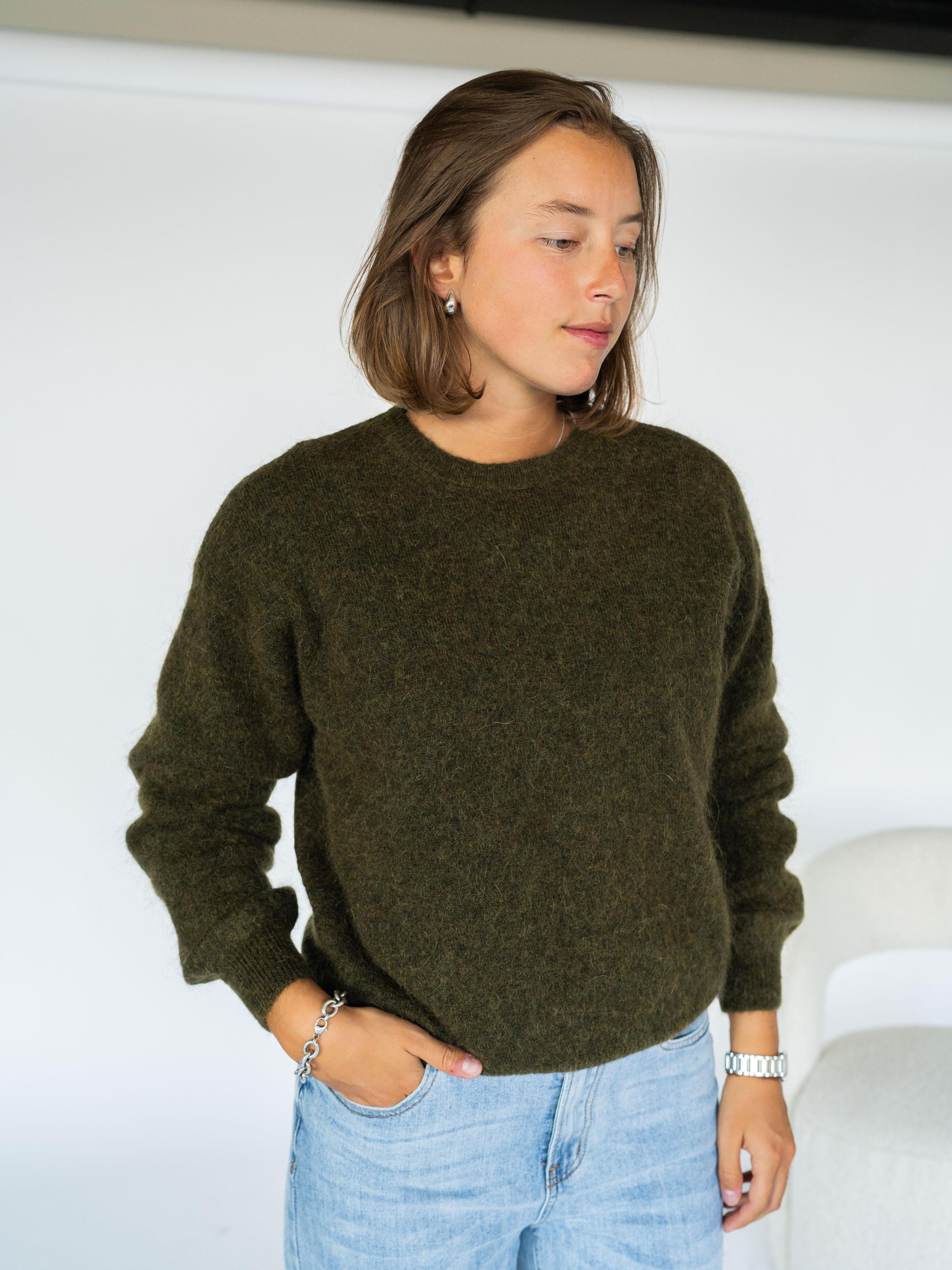 Pull in mohair met ronde hals - Khaki