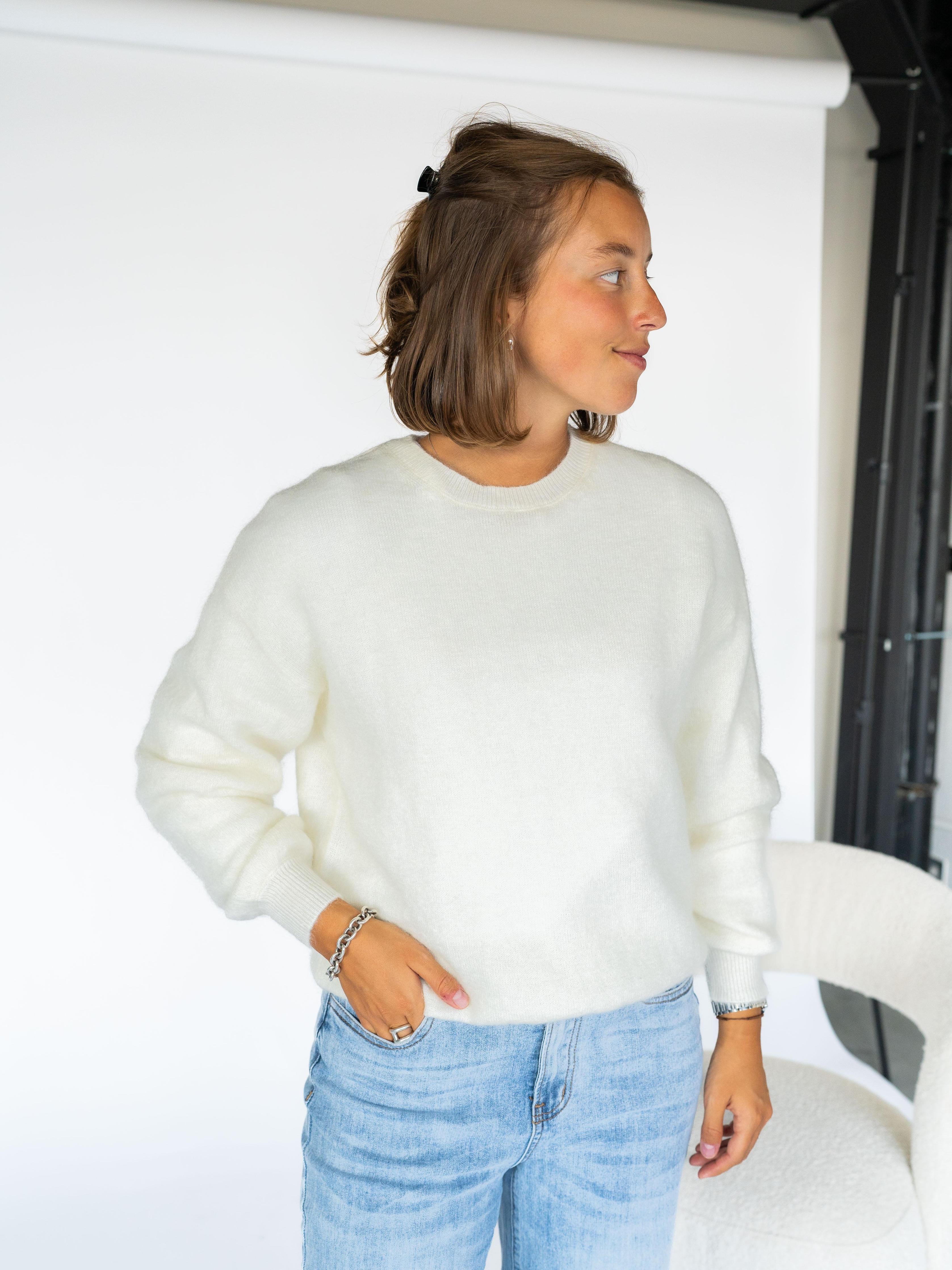 Pull in mohair met ronde hals - Ecru